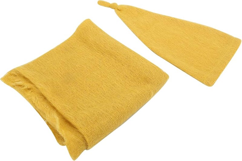 مجموعة قبعة ولفة مولود جديد من موهير محبوك 40x160 سم أدوات تصوير ناعمة للأطفال لونين - Image 4